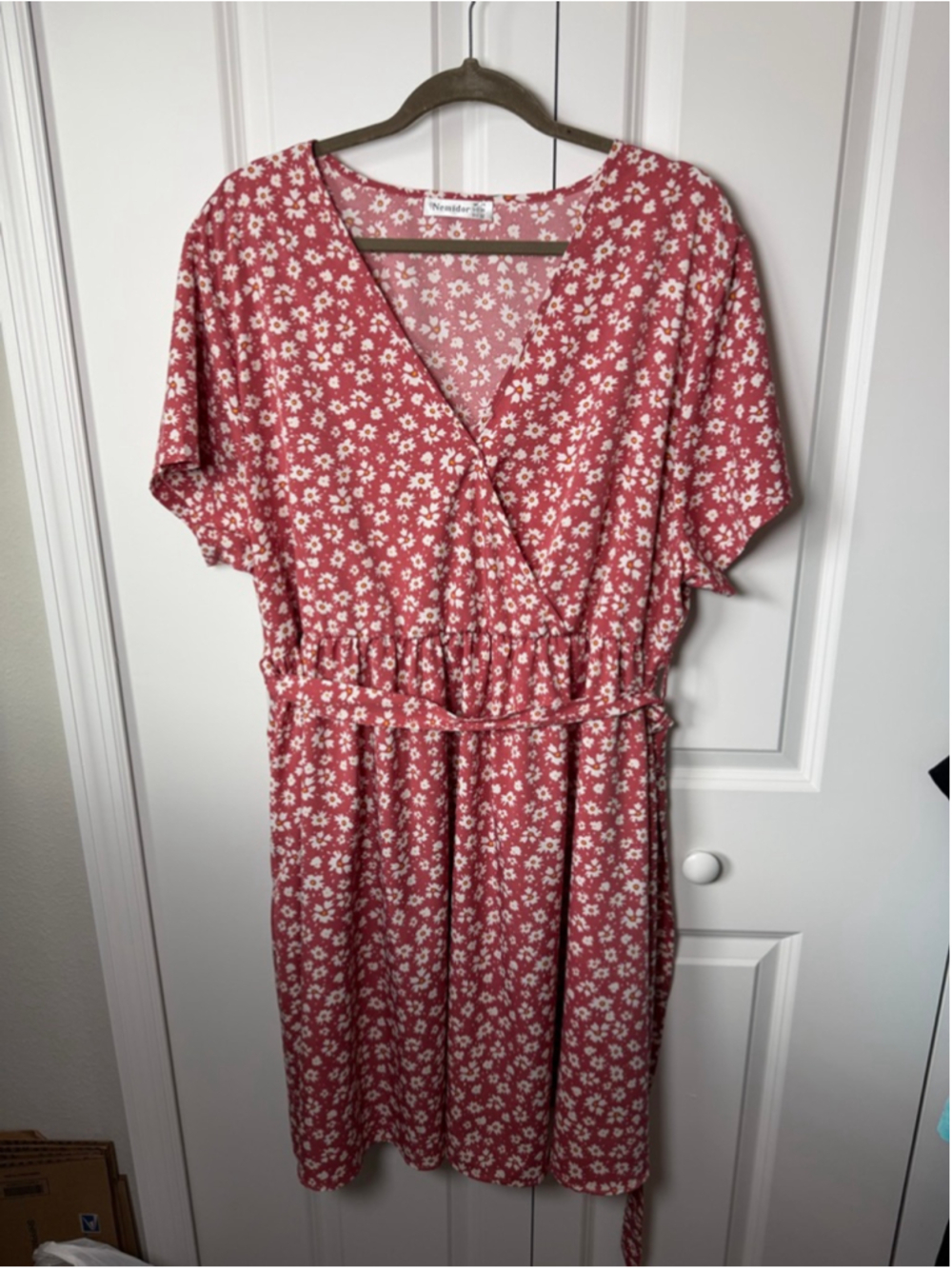 Nemidor Pink & White Floral V-Neck Wrap Dress Plus Size 20